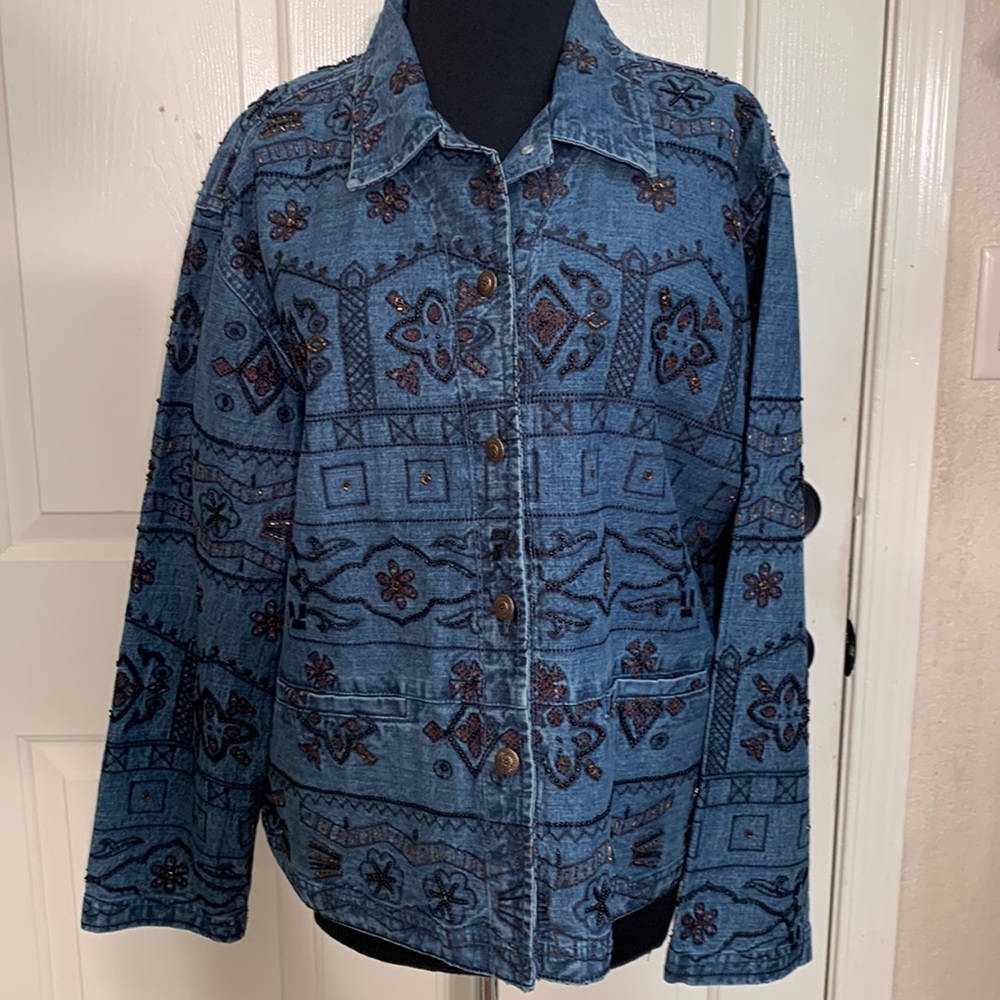 Chico’s Design Size 3 Jacket, Made in India, Lining 100% Silk, Embroidery